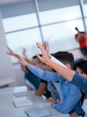 Image showing students group raise hands up