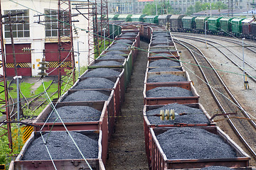 Image showing Freight train with color cargo containers