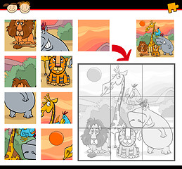 Image showing cartoon safari animals jigsaw game