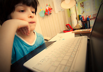 Image showing distance learning, a boy with computer