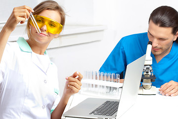 Image showing Doctor examines a test tube