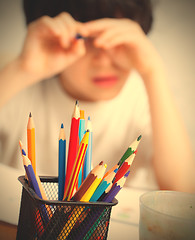 Image showing colored pencils to draw in a holder