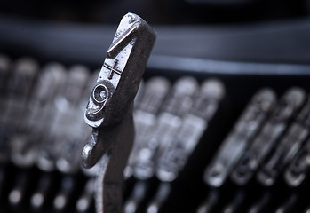 Image showing 9 hammer - old manual typewriter - cold blue filter