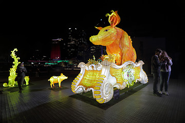 Image showing People wandering around Entitle at Vivid Sydney