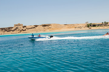 Image showing Powerboat racing at high speed in the Red Sea