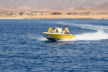 Image showing Powerboat racing at high speed in the Red Sea
