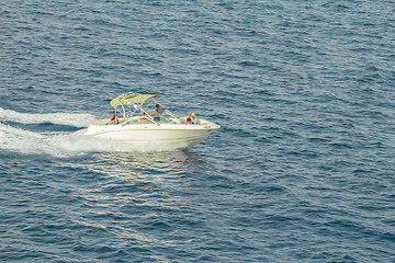 Image showing Powerboat racing at high speed in the Red Sea