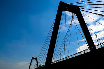 Image showing Rotterdam bridge silhouette in blue sky