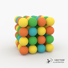 Image showing One cube formed by many spheres. 3d vector illustration. 