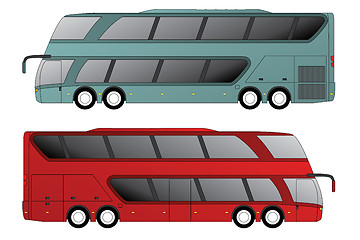 Image showing Double decker bus with double axle in front and rear