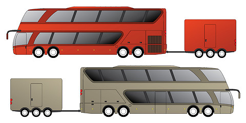 Image showing Double decker bus with attached trailer 