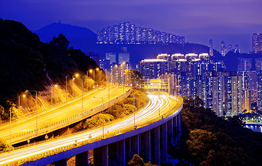 Image showing highway traffic road to city downtown