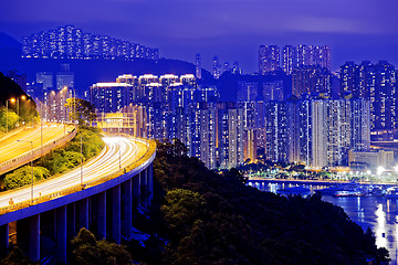 Image showing highway traffic road to city downtown