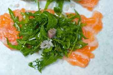 Image showing fresh salmon carpaccio