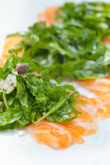 Image showing fresh salmon carpaccio