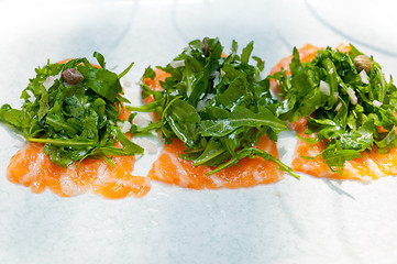 Image showing fresh salmon carpaccio