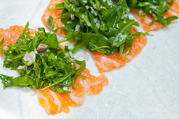 Image showing fresh salmon carpaccio