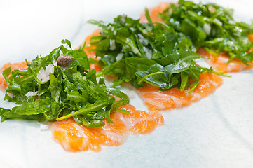 Image showing fresh salmon carpaccio