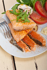 Image showing grilled samon filet with vegetables salad