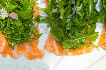 Image showing fresh salmon carpaccio