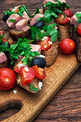 Image showing bruschetta with vegetables and meat