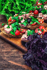 Image showing bruschetta with vegetables and meat