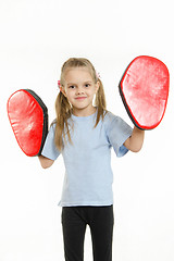 Image showing Girl with boxing paws on his hands