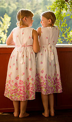 Image showing Twin girls in summer dresses