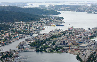 Image showing View over the port of Bergen