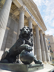 Image showing government office Congress of Deputies of Spain with bronze lion