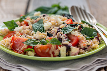 Image showing Orzo pasta with basil, tomatoes and cheese.