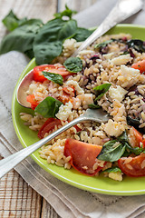 Image showing Salad with orzo pasta, basil and feta.