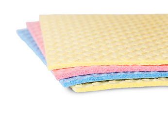 Image showing Closeup multicolored sponges for dishwashing rotated