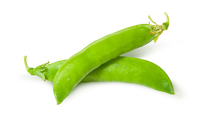 Image showing Two of fresh green peas sugar in the pods