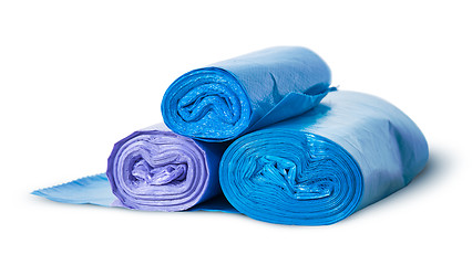 Image showing Three rolls of plastic garbage bags rotated