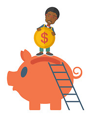 Image showing Big piggy bank with ladder