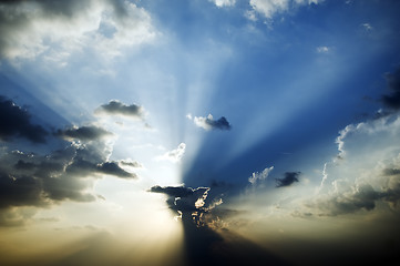 Image showing Sunburst in blue sky