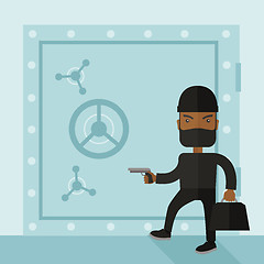 Image showing Man in black hacking bank safe.