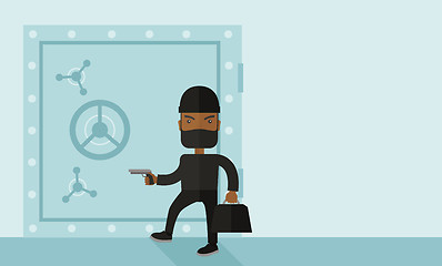 Image showing Man in black hacking bank safe.