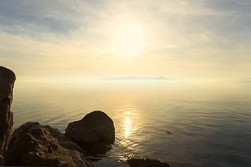 Image showing Beach with rocks and a cloudy sky