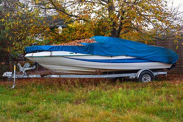 Image showing Fast motor boat on truck trailer