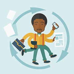 Image showing Black guy with multitasking job.