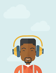 Image showing Black young guy with headphone.