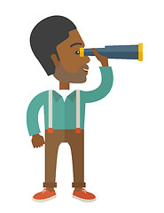 Image showing Afircan businessman with binocular.