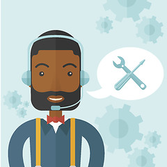 Image showing African operator with headset as customer service