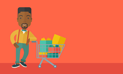 Image showing African-american Man with shopping cart