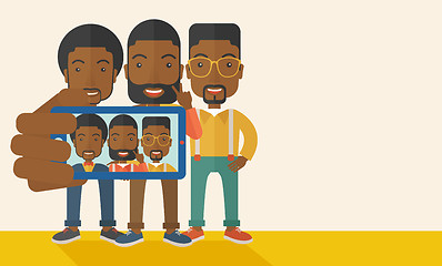 Image showing Three black men taking selfie