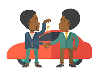 Image showing Black man handed a key to other black man.