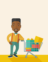 Image showing African-american Man with shopping cart