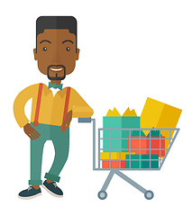 Image showing African-american man with shopping cart.